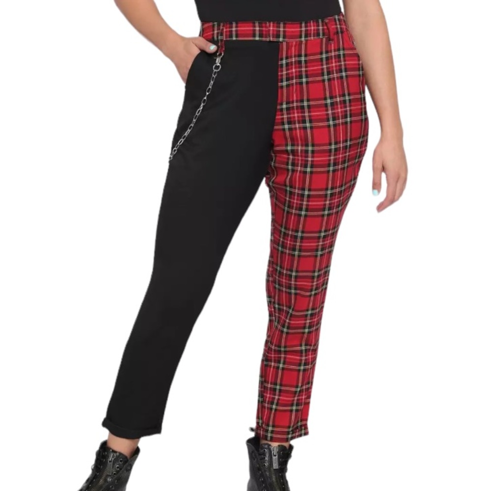 Hot Topic Split Leg Plaid High Rise Pants Size Large